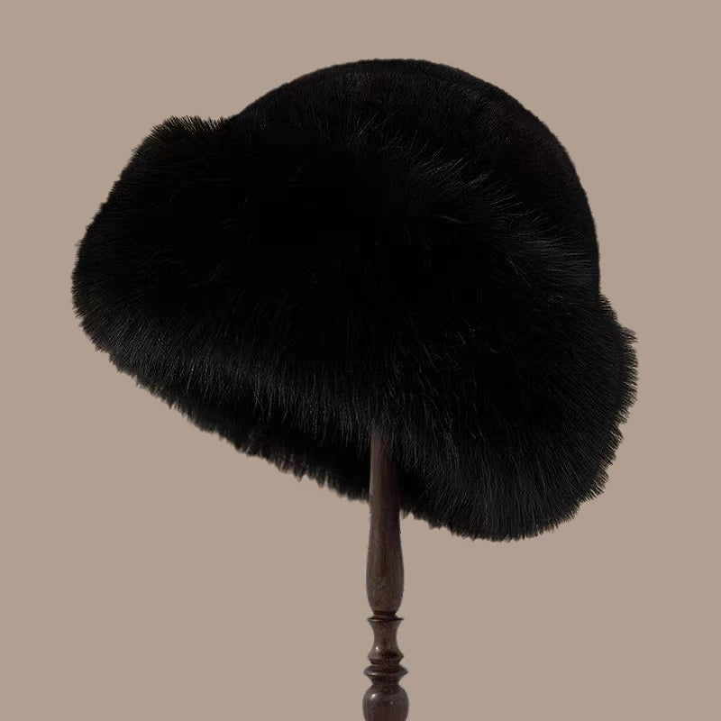 Inverno grosso quente peludo gorros chapéu moda feminina imitação de pele de vison boné russo cor sólida de pelúcia boné sem aba chapéu de esqui