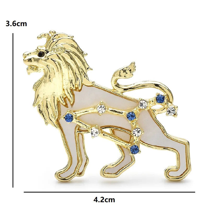 Broche Leão Zodíaco Leoa com Strass Elegante Feminino