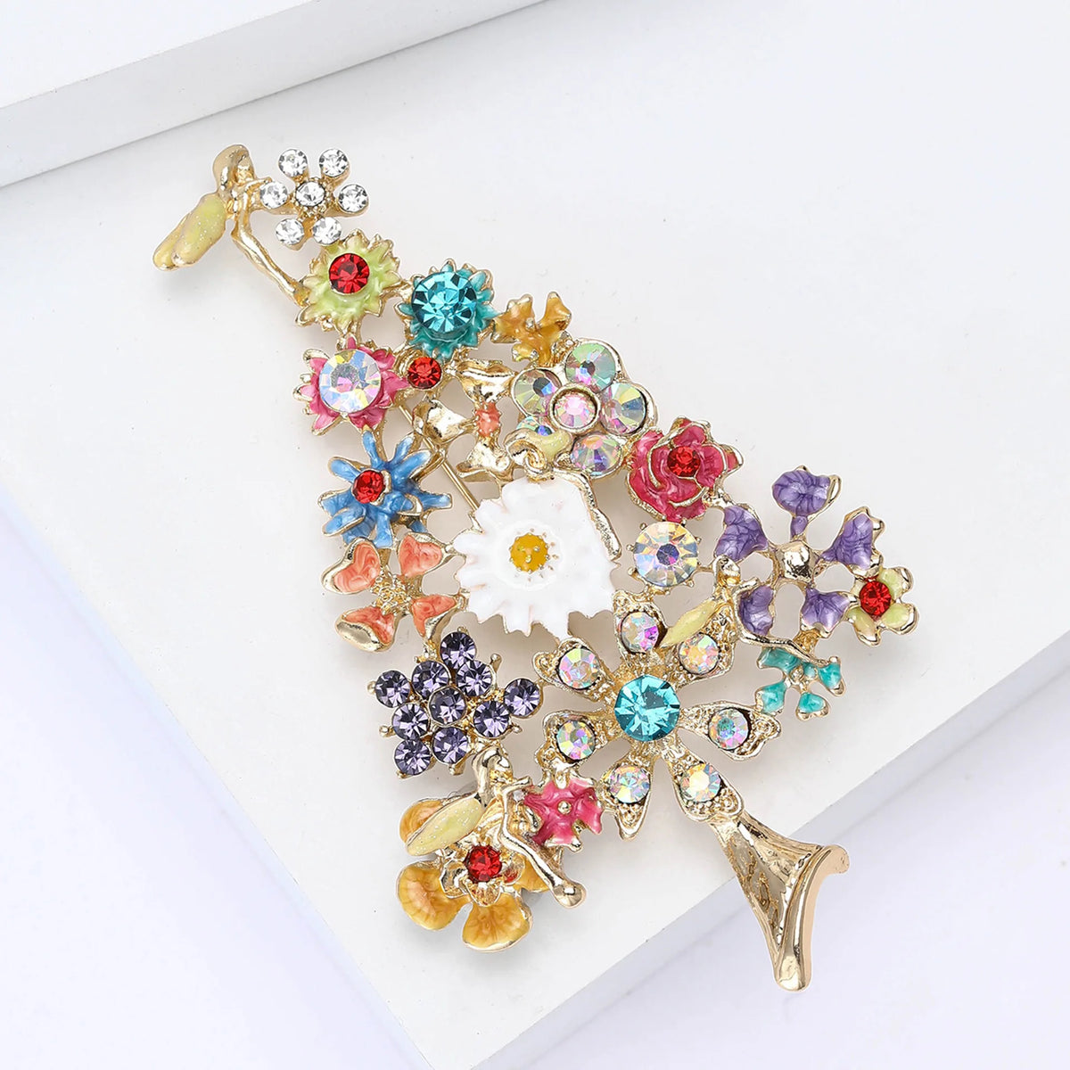 Broche Árvore de Natal com Strass Design Elegante Feminino