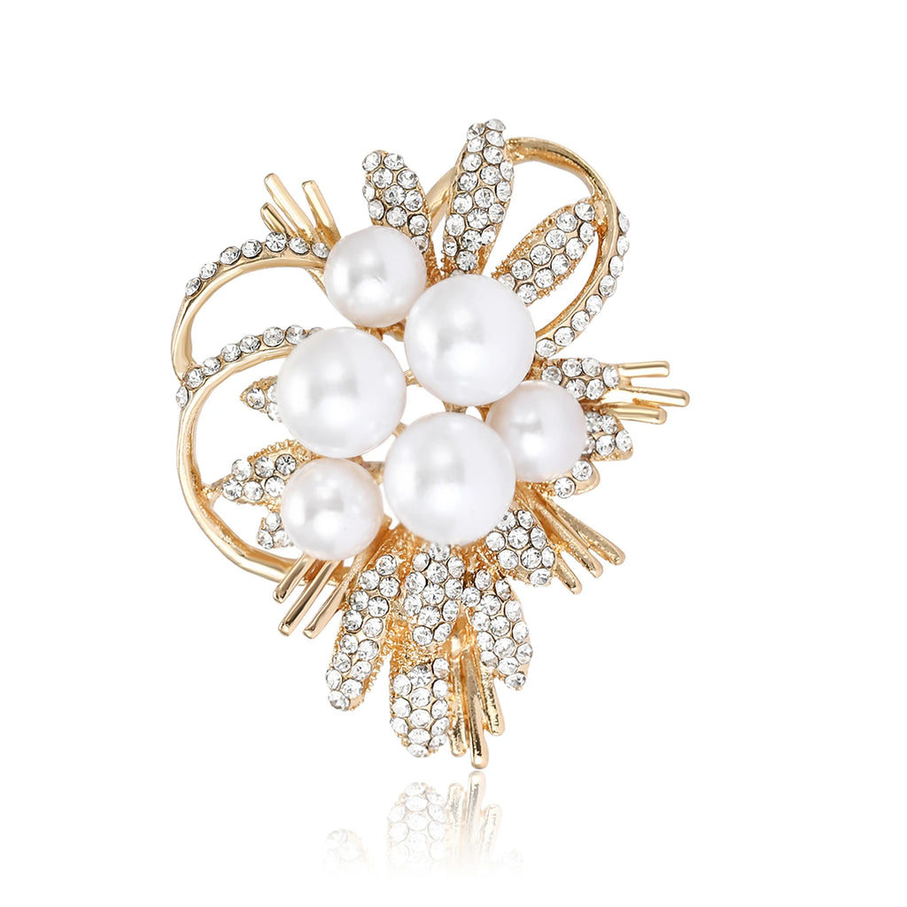 Broche Buquê de Pérolas Design Floral Elegante Feminino