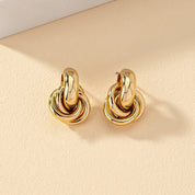 Brinco de argola com nó dourado e prateado para mulheres, chapeamento brilhante, brinco moderno, joias fofas para uso diário