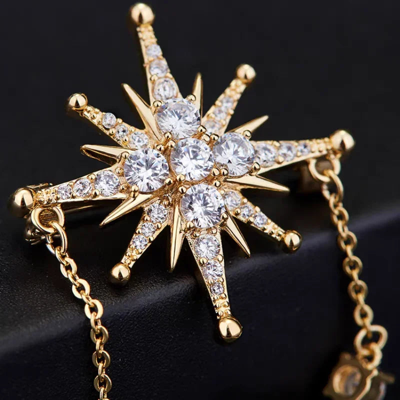 Retro diamante incorporado estrela de seis pontas broche pino feminino moda high-end acessório versátil elegante decoração no peito