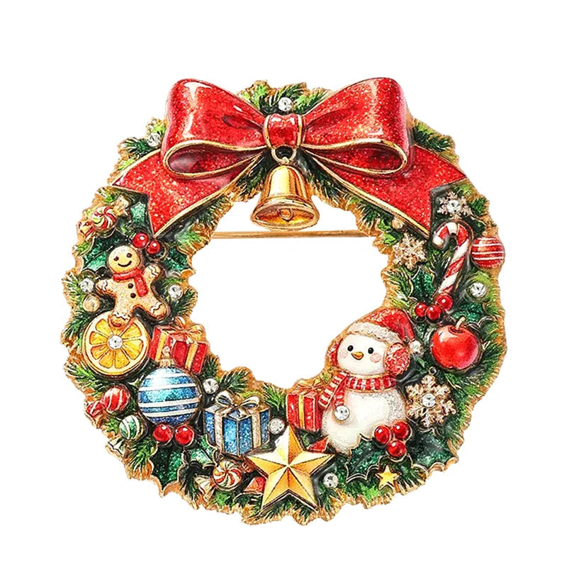 Broche Guirlanda de Natal com Strass Design Elegante Feminino