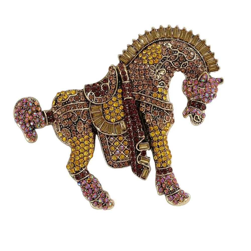 Broche Cavalo Vintage Barroco com Strass Brilhante e Design Criativo