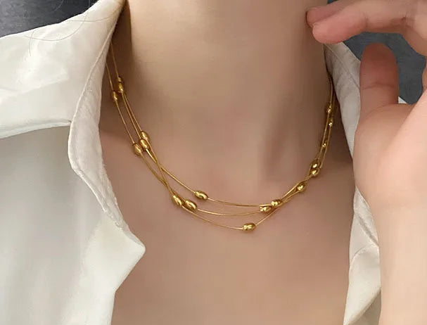 Aço inoxidável ouro prata cor multi camadas colar para mulheres moda à prova dwaterproof água pescoço corrente jóias presente bijoux