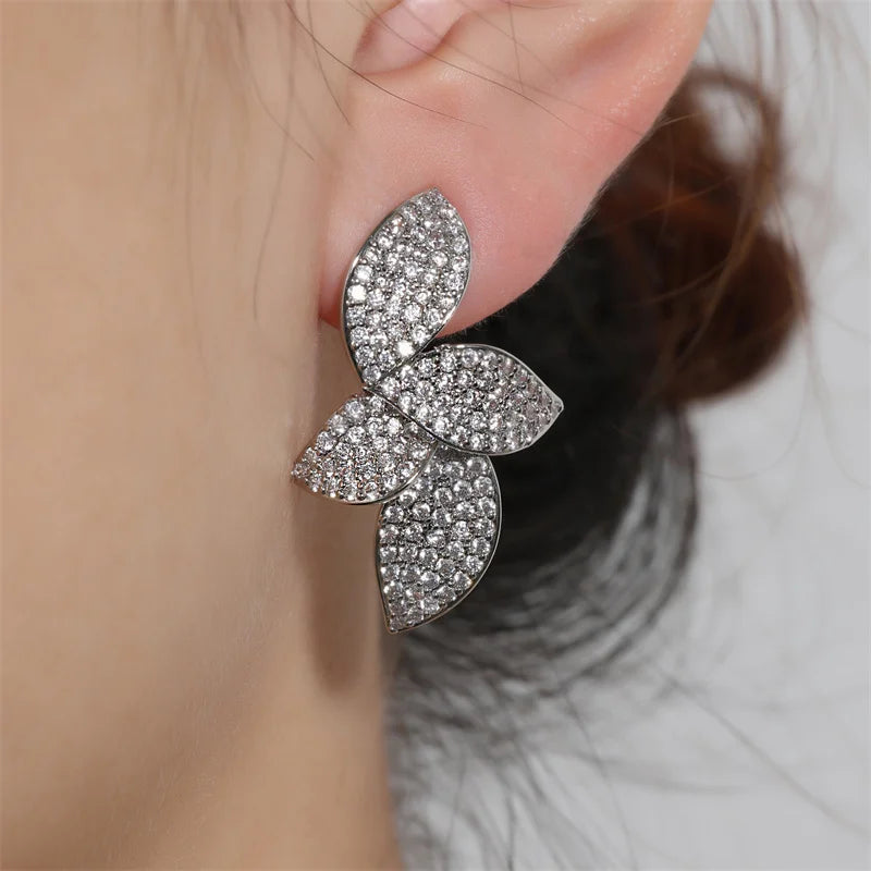 Luxo brilhante micro-conjunto zircão folha brincos para mulheres requintado aaa cz simétrico brinco jóias de casamento