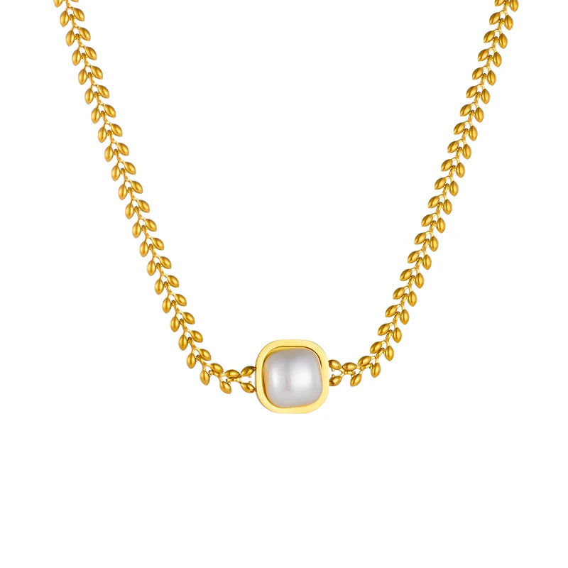 Dieyuro 316l aço inoxidável quadrado grande pérola colar brincos anel para mulheres menina novo presente de festa moda conjunto jóias bijoux