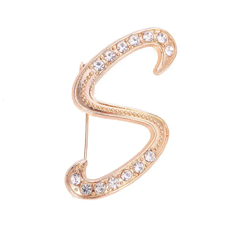 Broche de Letra com Strass Cristal Dourado Elegante