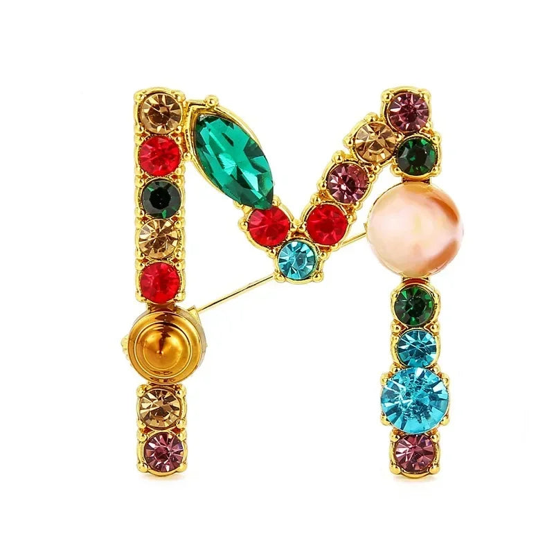 Nova chegada inglês carta palavra broche colorido strass cristal lapela pinos para mulheres camisola terno broche festa jóias presentes