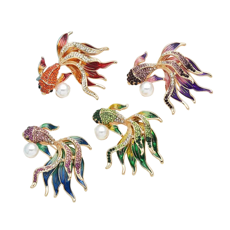 Broche Peixe Dourado com Cristais Design Elegante Feminino