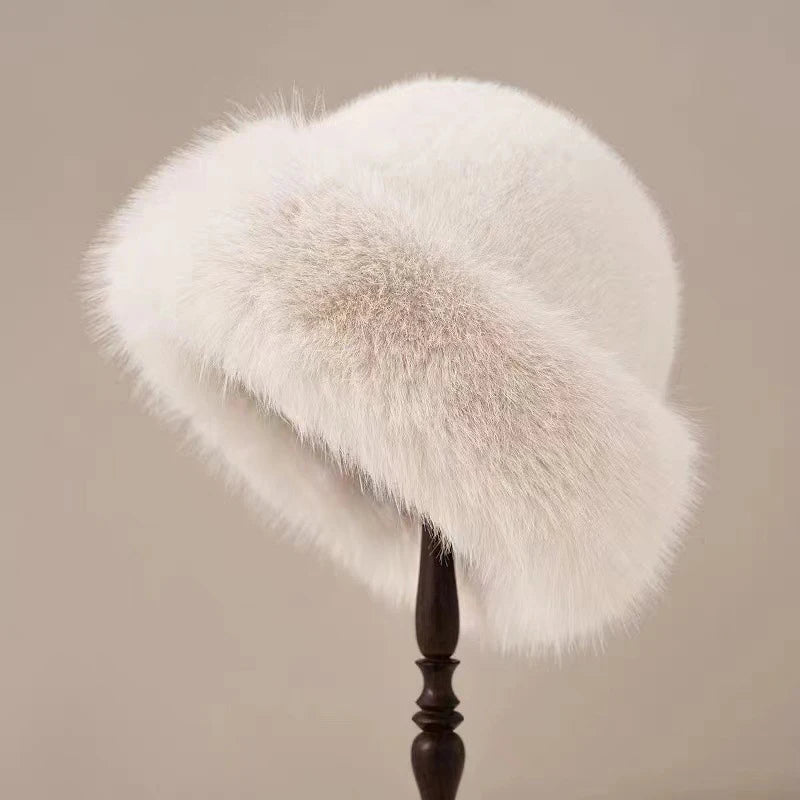 Inverno grosso quente peludo gorros chapéu moda feminina imitação de pele de vison boné russo cor sólida de pelúcia boné sem aba chapéu de esqui