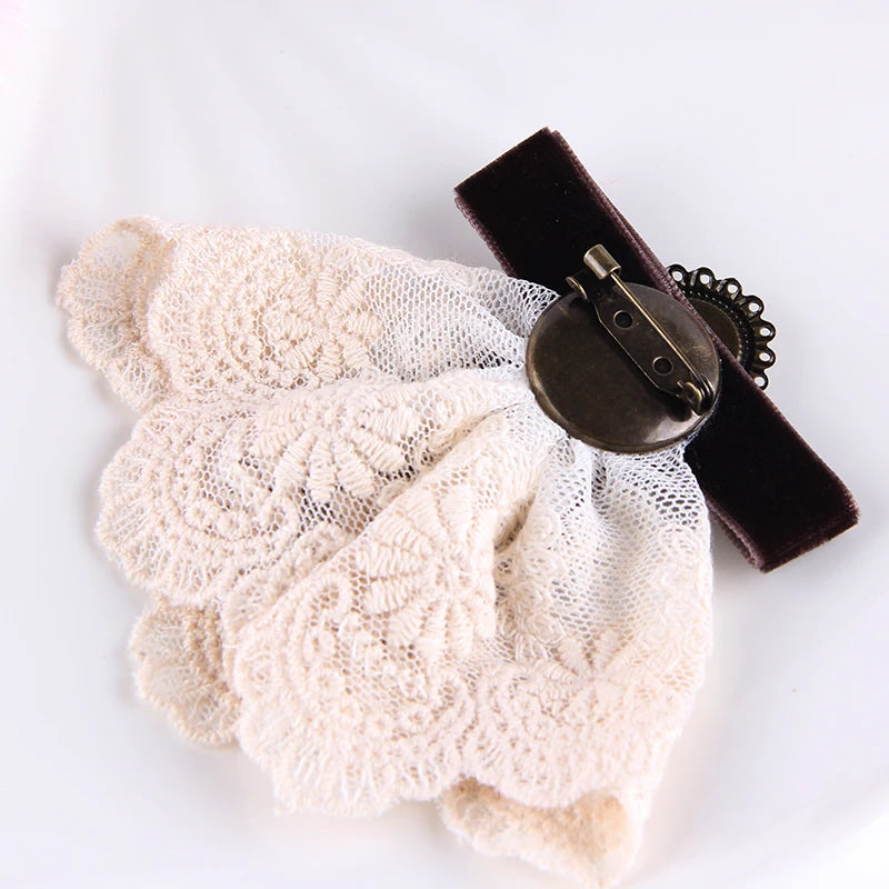 Elegante laço de veludo fita bowknot bronze banhado rainha cameo beleza cabeça veneziana pérola gota água feminino broche lapela pinos presentes