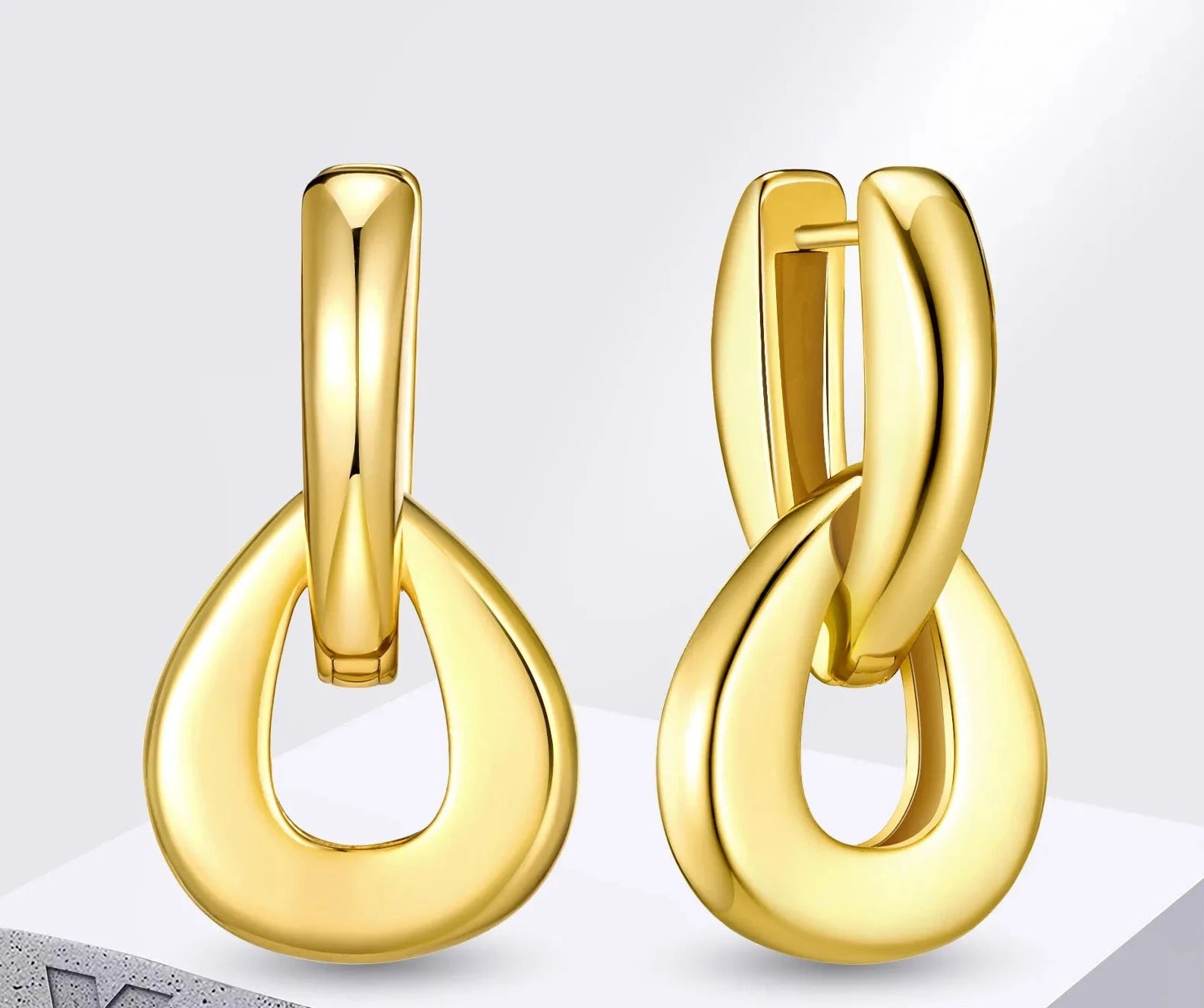 Brincos de argola Vnox para mulheres 18k banhados a ouro suave anel duplo gota de água brinco moda clássica joias patry presente