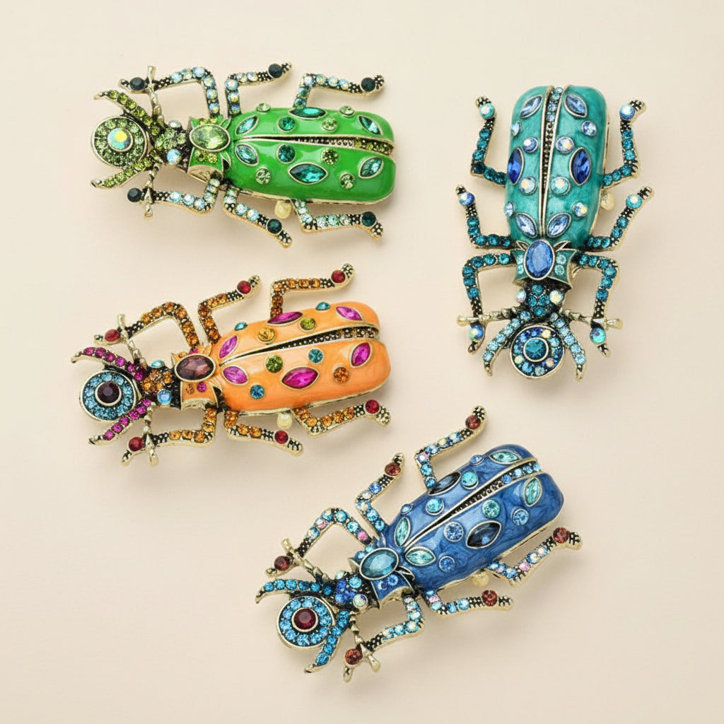 Wuli & baby broches grandes de besouro esmaltado para mulheres unissex 4 cores strass lindos insetos festa broche de escritório presentes