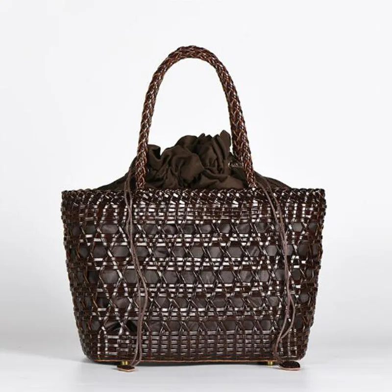 2024 bolsa de ombro feminina de couro genuíno com bolsa interna tecelagem bolsa de compras casual bolsa tote vintage