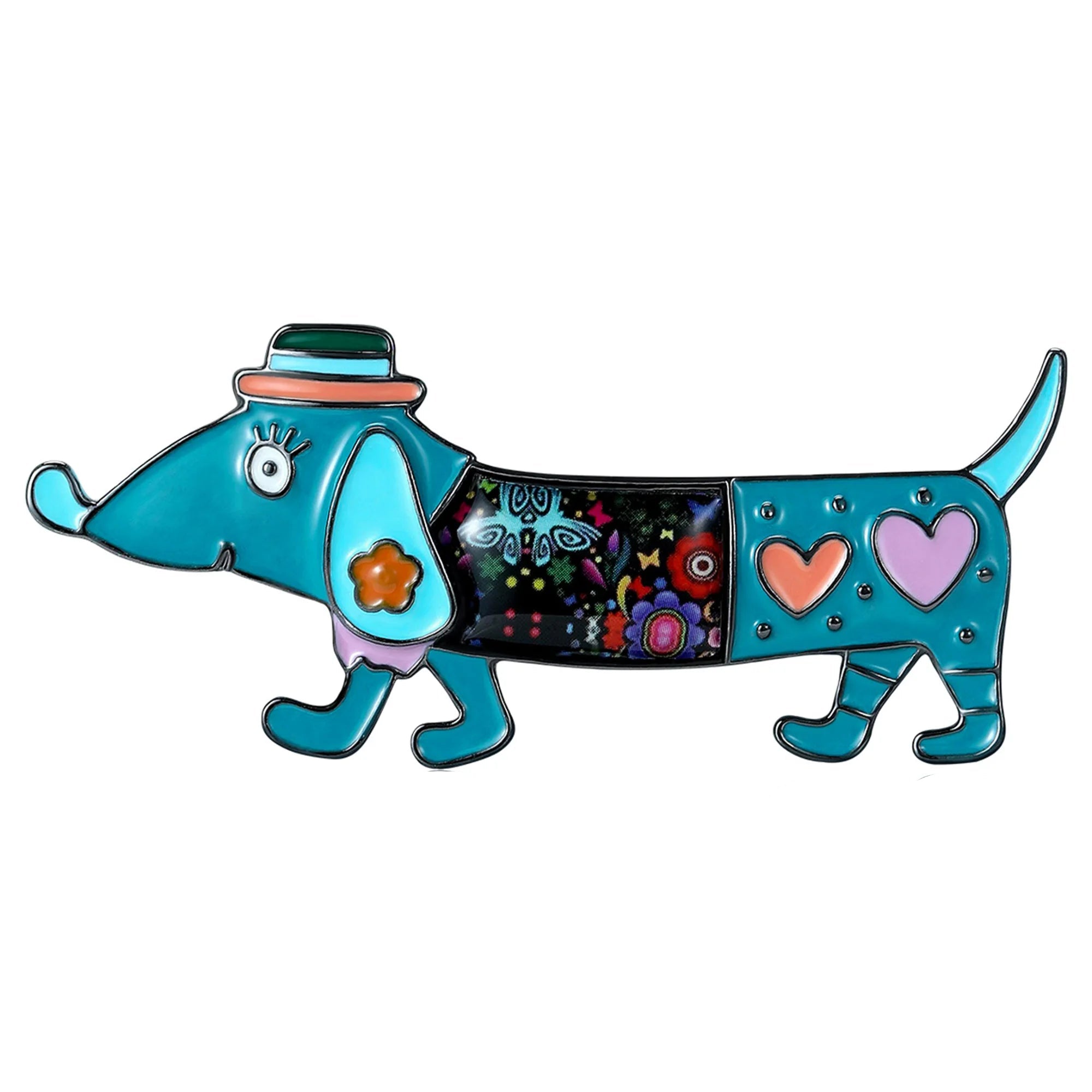 Broche Cachorro Salsicha Esmaltado com Strass Elegante Feminino