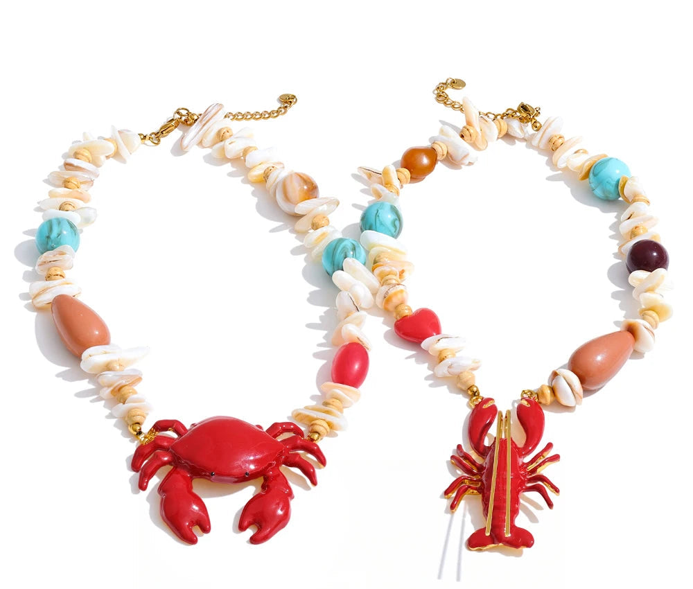 Yhpup oceano estilo lagostins caranguejo pingente colar para mulheres concha resina acrílica corrente jóias artesanais