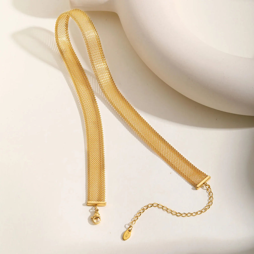 Gargantilha de malha oca banhada a ouro para mulheres, colares impermeáveis de aço inoxidável, presente de joias da moda