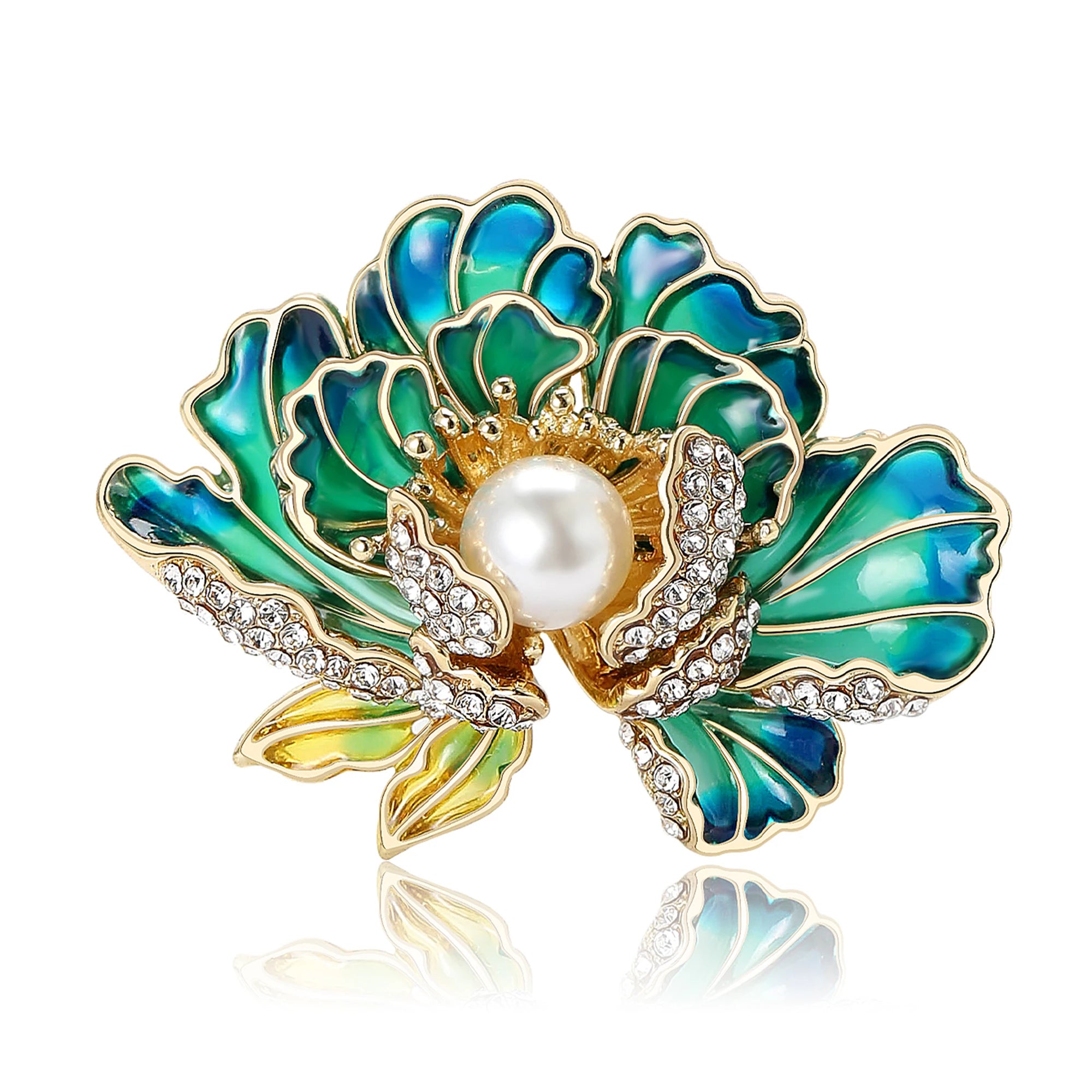 Beaut & berry elegante pérola peônia flor broches para mulheres strass planta pino luxo banquete casamento jóias amigos presentes