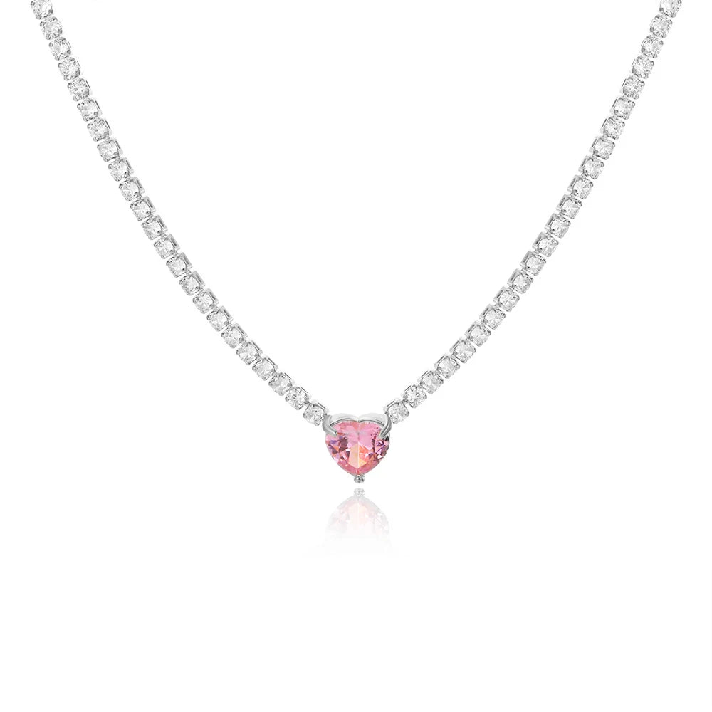 Shinny conjunto de jóias de pedra de cristal completo para mulheres luxo amor coração zircônia cúbica tênis pulseira gelada para fora corrente colar casamento