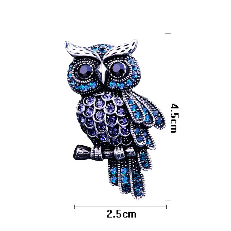 Luxo strass cravejado azul roxo coruja broches para roupas femininas terno acessórios vintage elegante coruja broche pinos jóias