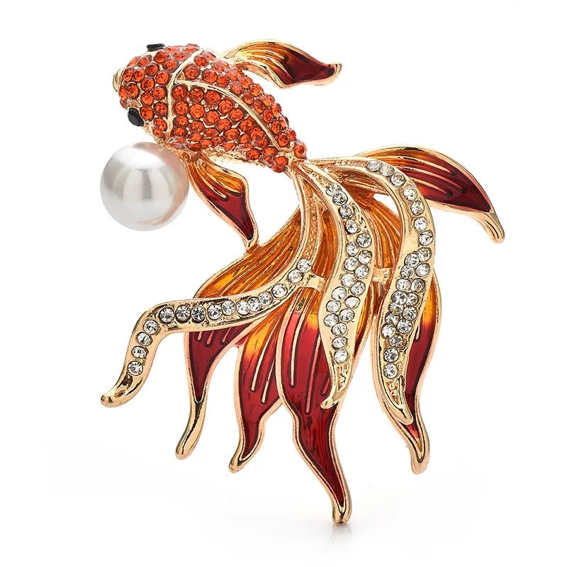 Broche Peixe Dourado com Cristais Design Elegante Feminino