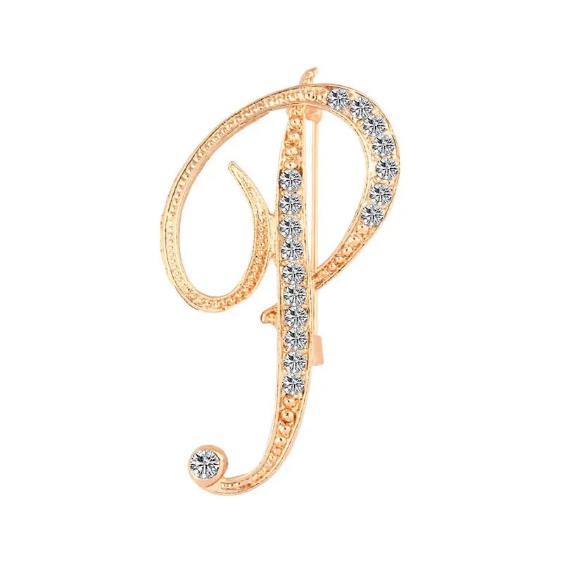 Broche de Letra com Strass Cristal Dourado Elegante