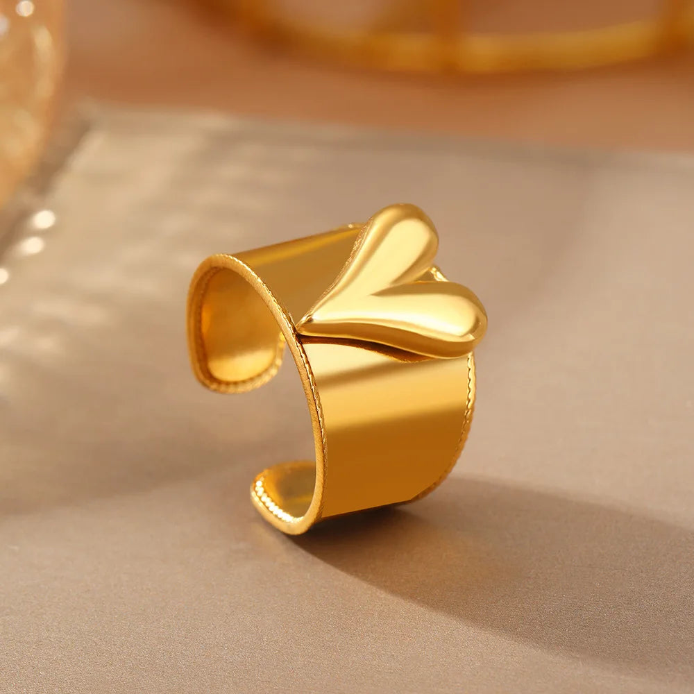 2025 novo design ouro prata cor dois tons metal coração anéis de aço inoxidável para mulheres homens jóias na moda presentes do dia dos namorados