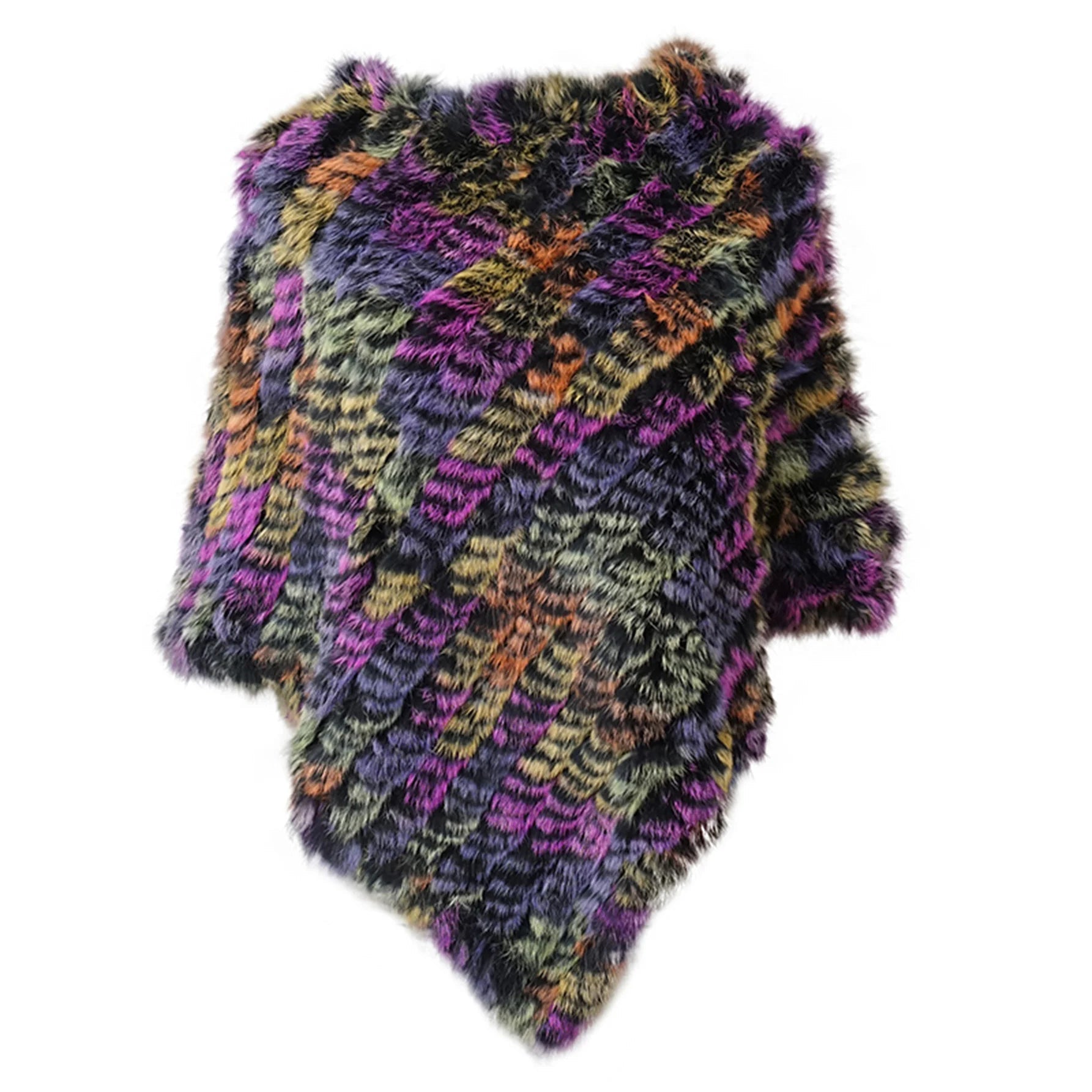 Real pele de coelho de malha natural poncho colete moda envoltório casaco xale senhora cachecol pele natural festa de casamento atacado capa