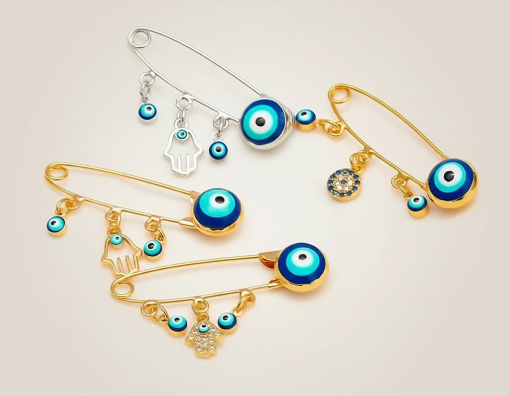 Pino de segurança olho da sorte gota óleo azul turco mau olhado fátima hamsa mão redonda charme broche pino para mulheres homens moda jóias