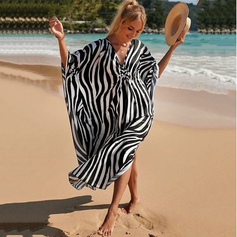 Plus size feminino animal impressão kaftan vestidos caftans roupa de banho coverups verão maiô longo vestido de praia