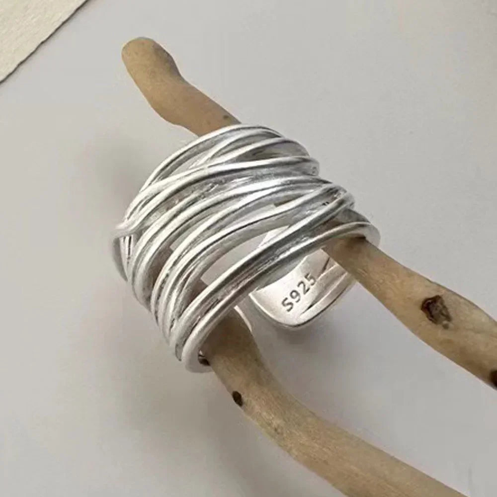 925 anéis de prata esterlina para mulheres casal minimalista artesanal simples grande aberto anel festa evitar alergia jóias presentes do feriado