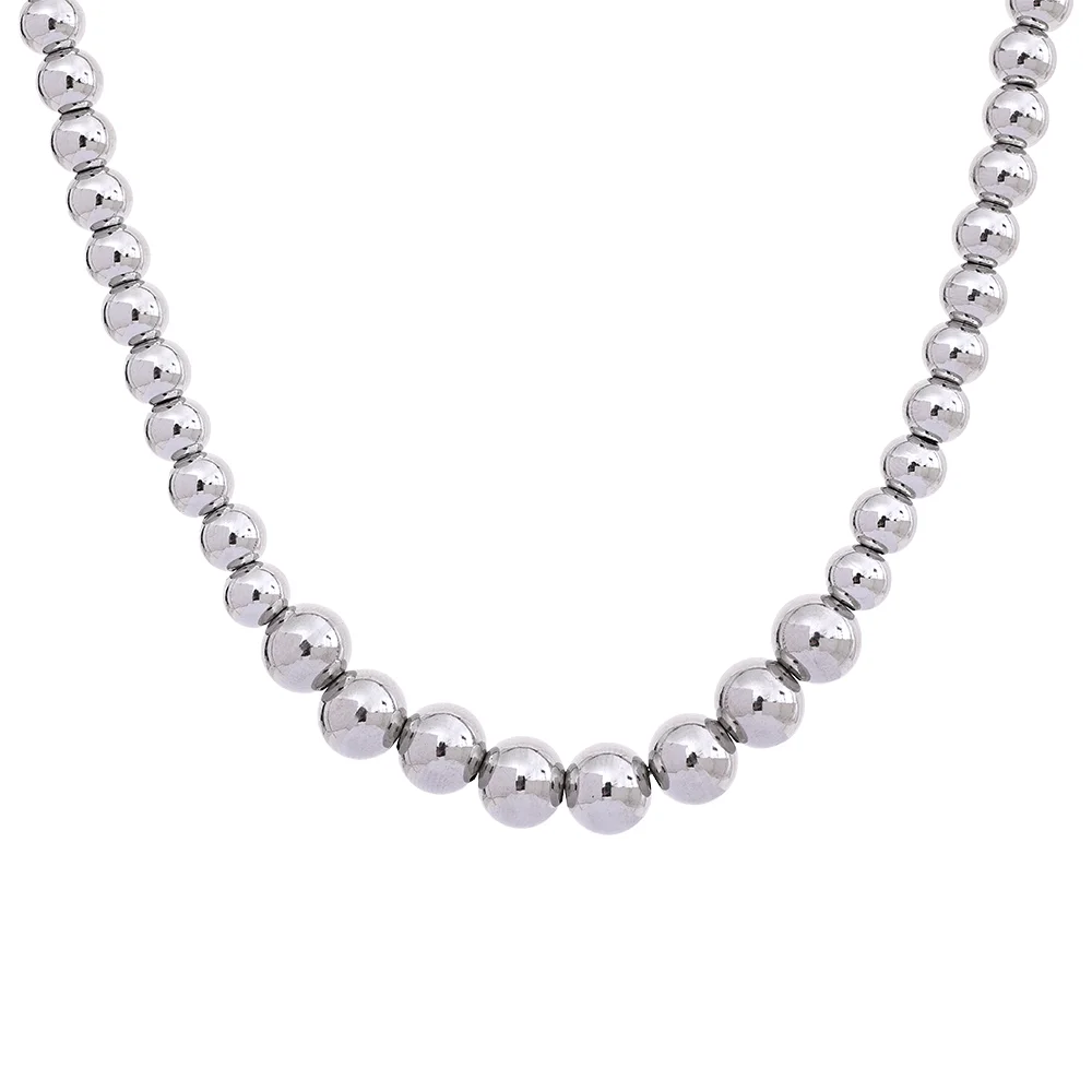 Yhpup contas de aço inoxidável artesanal moda corrente colar pulseira 18k pvd banhado à prova de ferrugem texturizado unissex jóias das mulheres dos homens