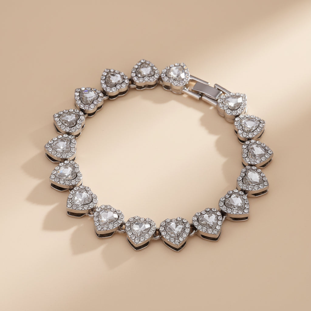 Luxuoso e requintado colar de aço inoxidável com diamante em forma de coração para correspondência diária de joias da moda