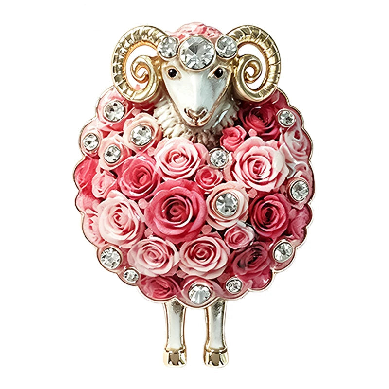 Broche Ovelha Floral com Strass Elegante Feminino