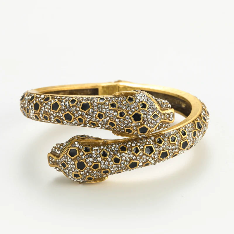 Pulseira vintage de leopardo para mulheres, olho verde, formato preto, pedra antiga, cor dourada, acessórios de designers de luxo, joias