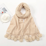 Lenço quente feminino com bola de pele de coelho pashmina lenços grossos xales inverno cashmere pompom cachecol senhoras oversize cobertor envoltório