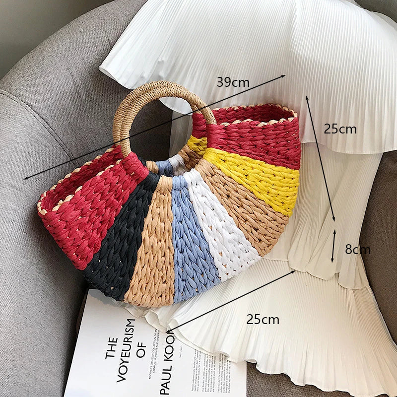 Luxo oco designer praia bolsa de ombro alta qualidade marca palha bolsa feminina verão raffia tecido cesta viagem tote bags