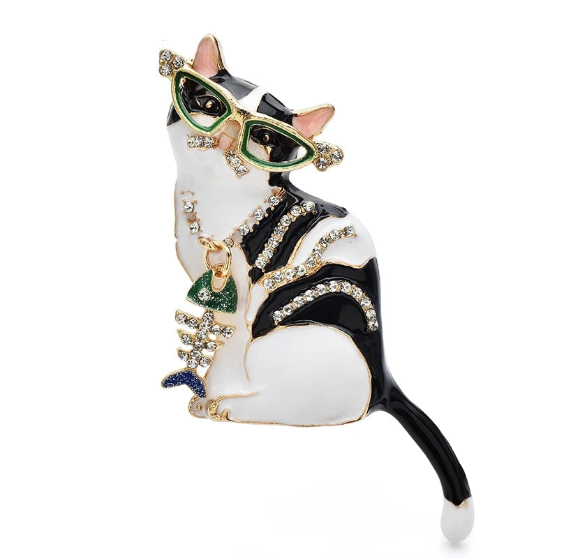 Wuli & baby legal usar osso de peixe gato broches liga esmalte adorável animal de estimação broche pinos para roupas femininas mochila jóias presentes