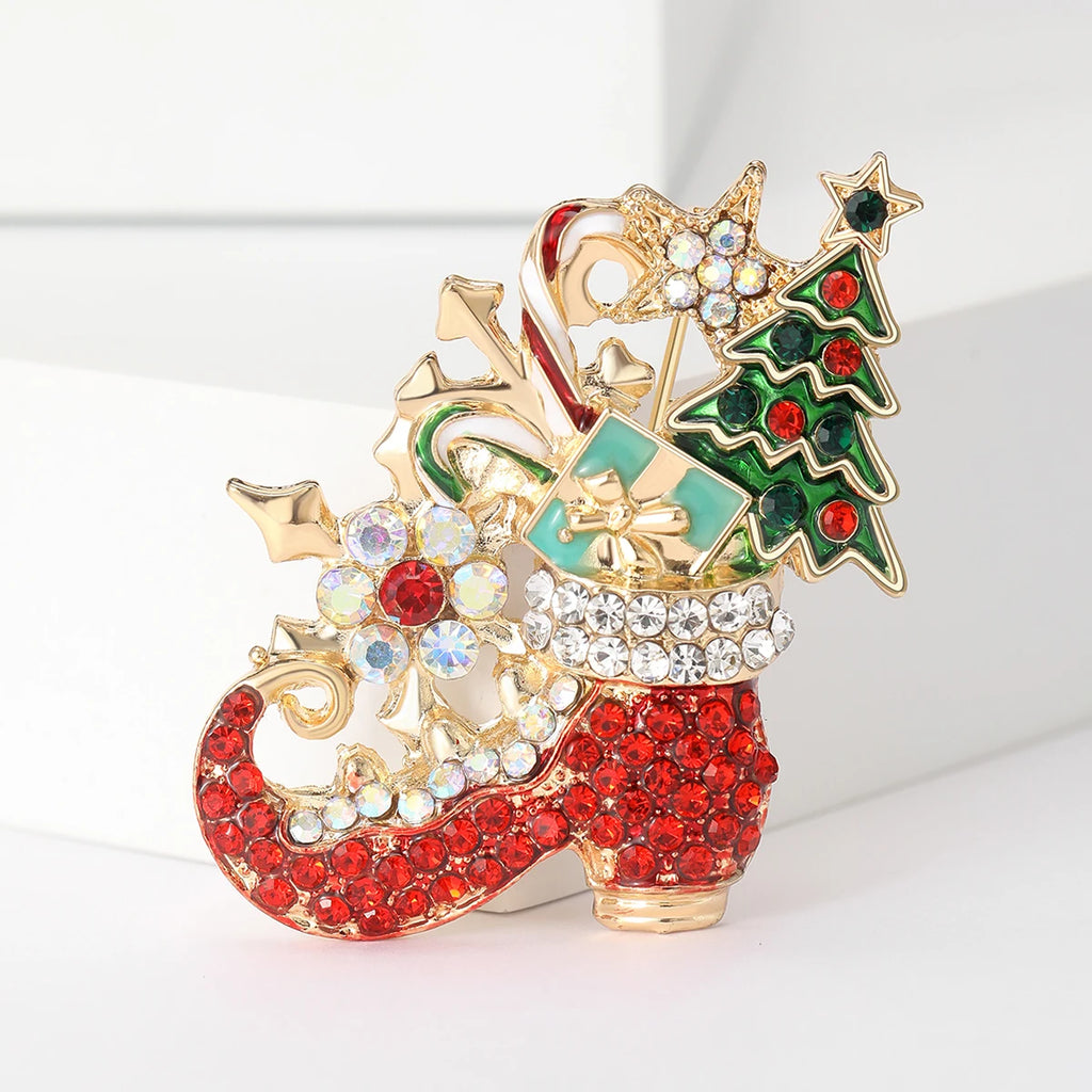Broche Meia de Natal com Strass Design Elegante Feminino