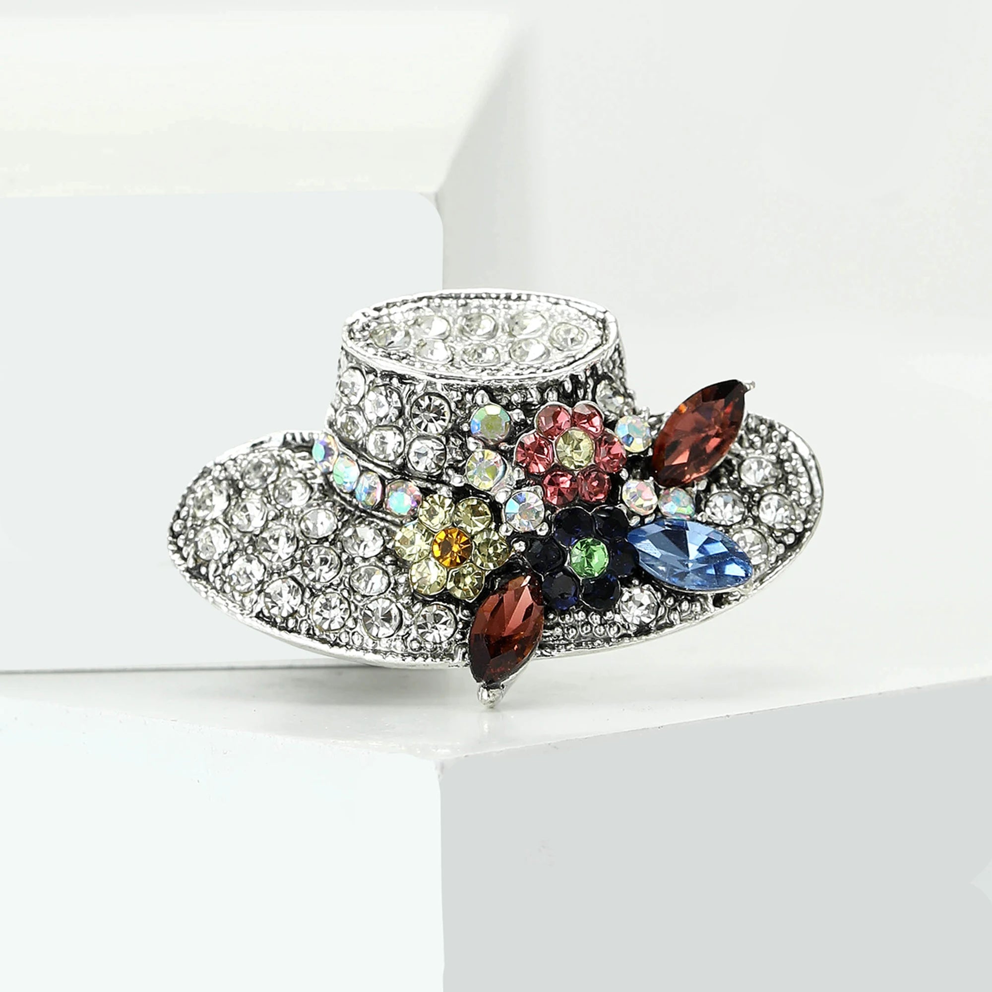 Broche Chapéu de Sol com Strass Elegante Feminino Luxo