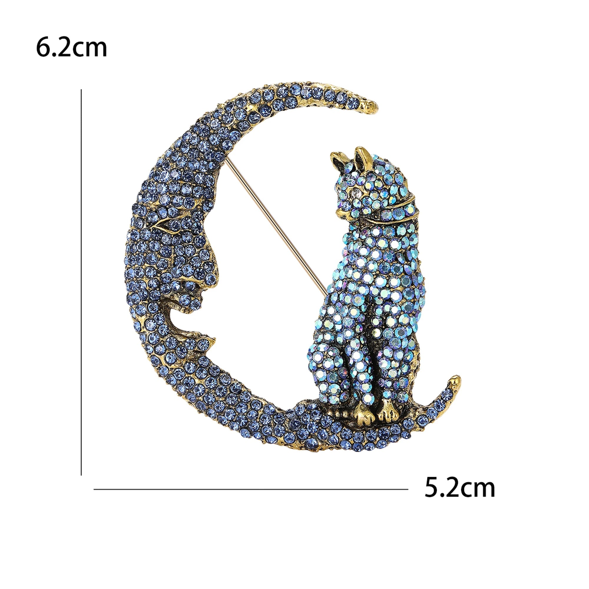 Broche Gato Lunar com Strass Design Elegante Feminino
