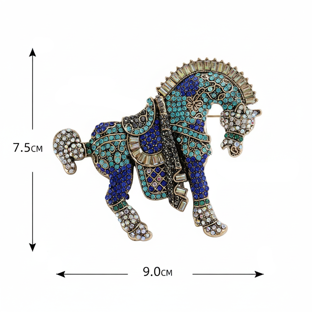 Broche Cavalo Vintage Barroco com Strass Brilhante e Design Criativo