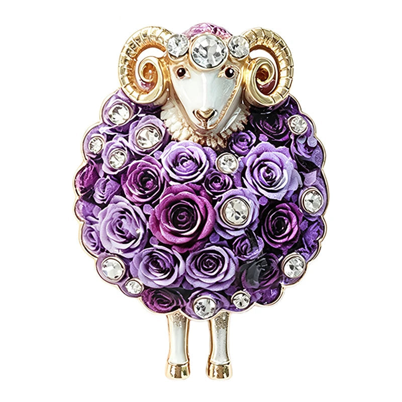 Broche Ovelha Floral com Strass Elegante Feminino