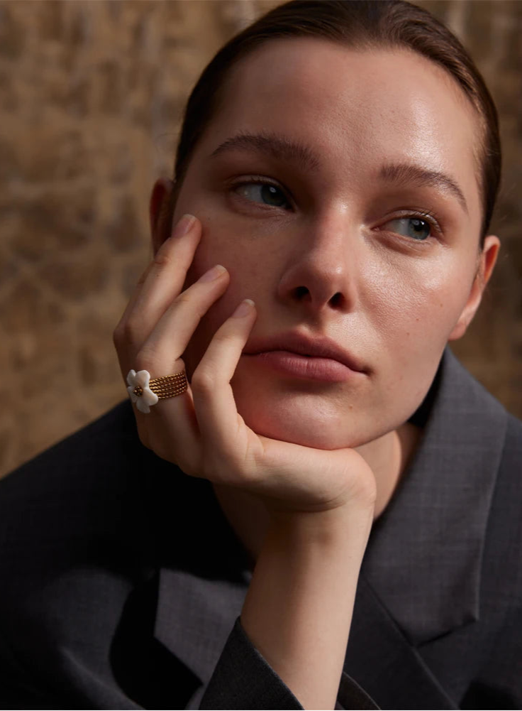 Yhpup mais grosso concha natural flor aberta cor de ouro anel moda aço inoxidável elegante requintado à prova dwaterproof água jóias de dedo