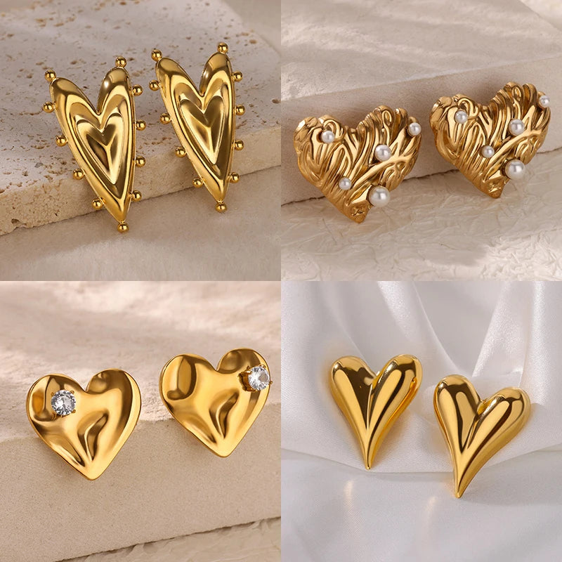 Brinco gótico de coração para mulheres, aço inoxidável, dourado, amor, casamento, casal, piercing, joias, presente de dia dos namorados