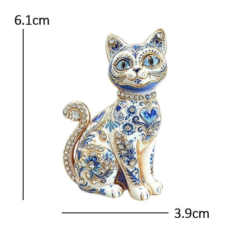 Broche Gato Vintage com Strass Design Elegante Feminino