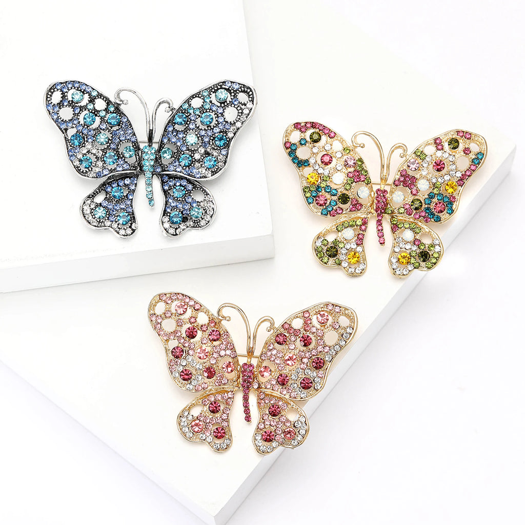 Beaut & Berry Broches de borboleta vintage com strass para mulheres, alfinetes de insetos unissex, acessórios de festa casuais, presentes, decoração de amigos