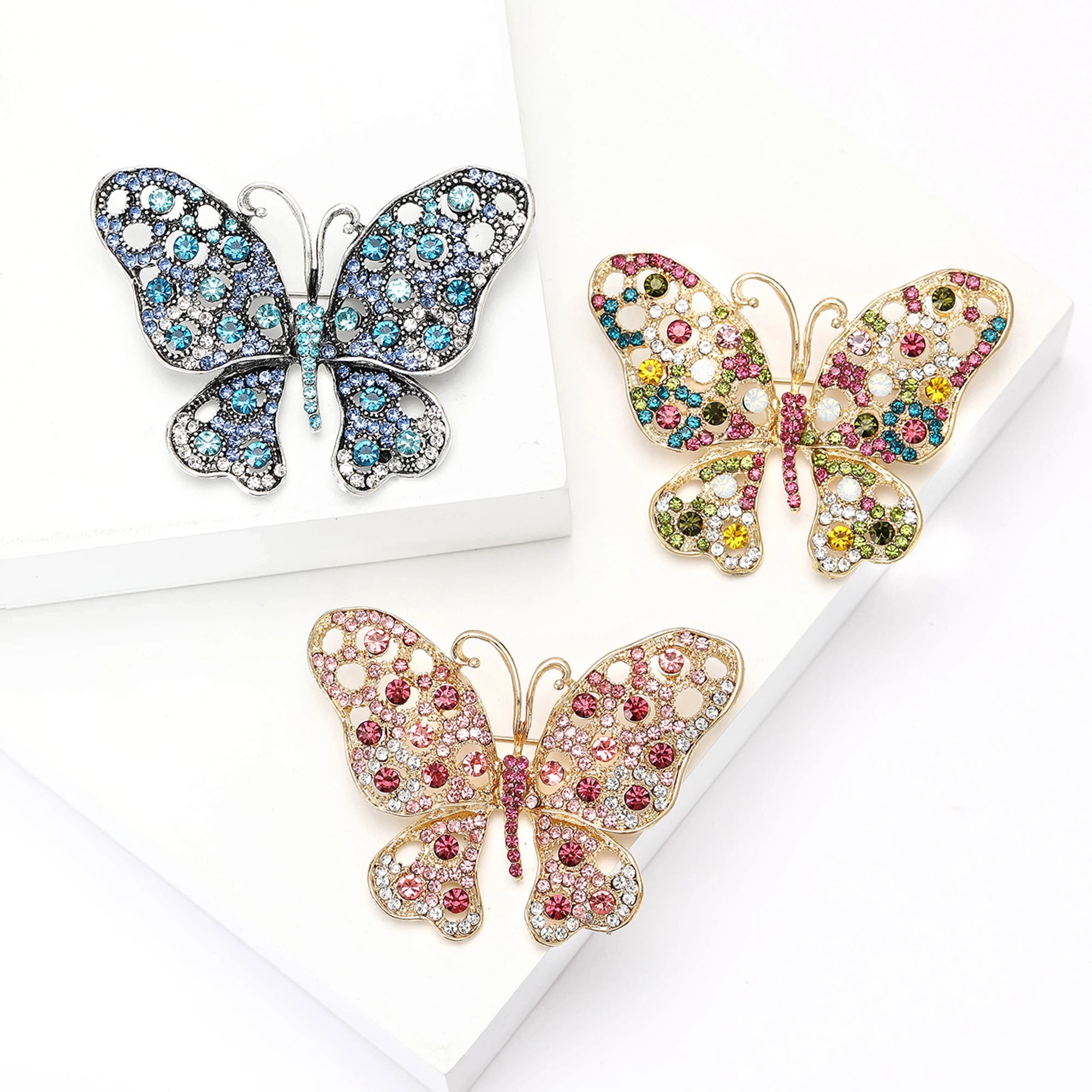 Beaut & Berry Broches de borboleta vintage com strass para mulheres, alfinetes de insetos unissex, acessórios de festa casuais, presentes, decoração de amigos