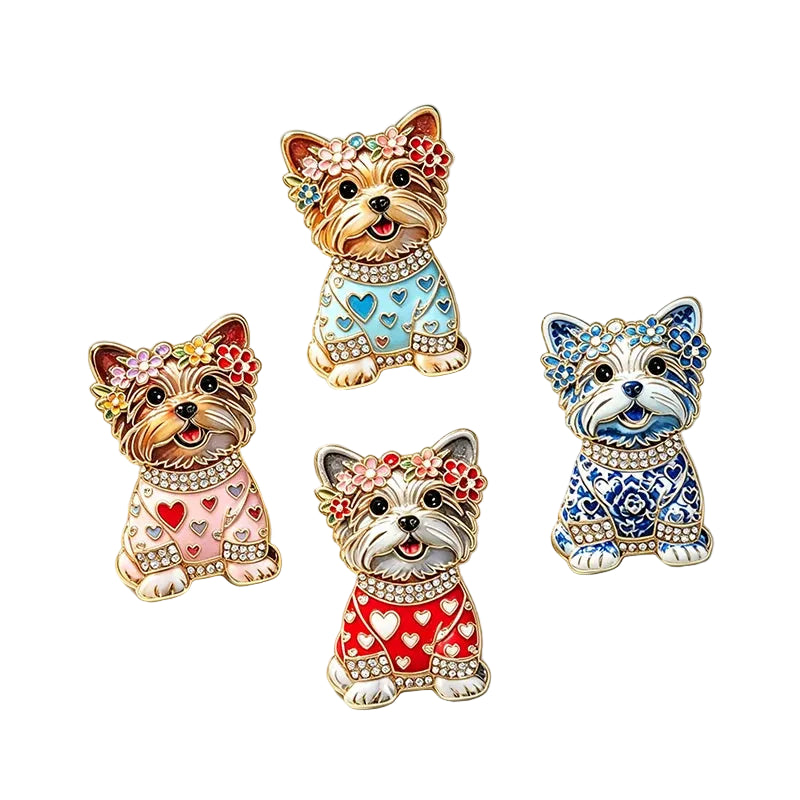 Broche Cachorro Sentado Esmaltado com Strass Elegante Feminino